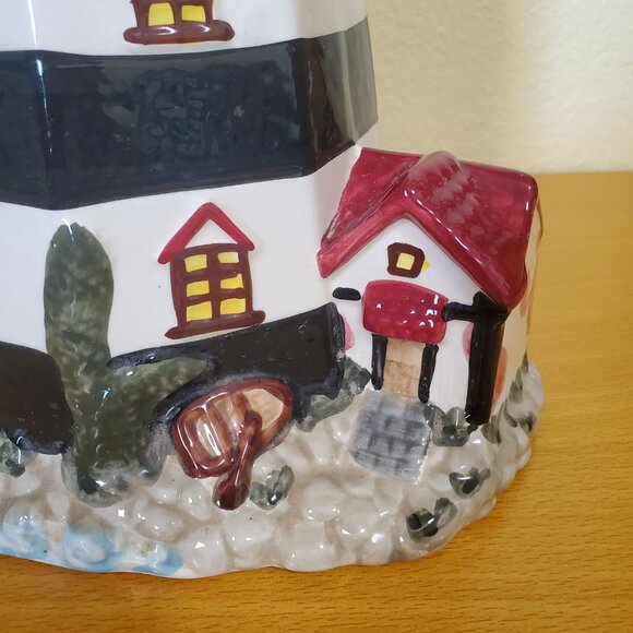Lighthouse & Lighthouse Keeper’s Cottage Cookie Jar, 12” No Cracks Chips - Picture 2 of 13